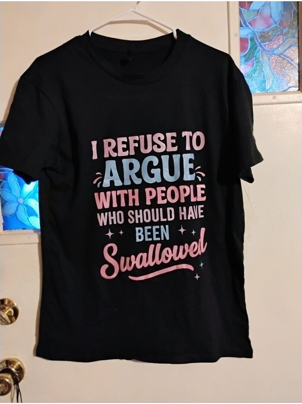 Unlisted Black Short Sleeve Tee with Pink and Light Blue Graphic